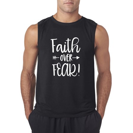 Trendy USA 1253 - Men's Sleeveless Faith Over Fear Script Small Black