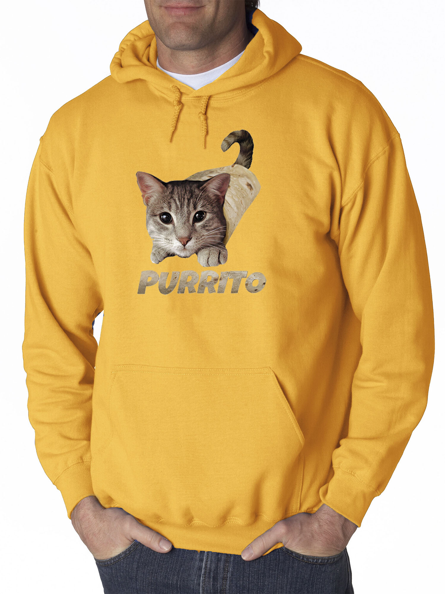 Trendy USA 1507 - Adult Hoodie Purrito Burrito Kitty Cat Lovers Taco Spicy Funny Sweatshirt Small Gold