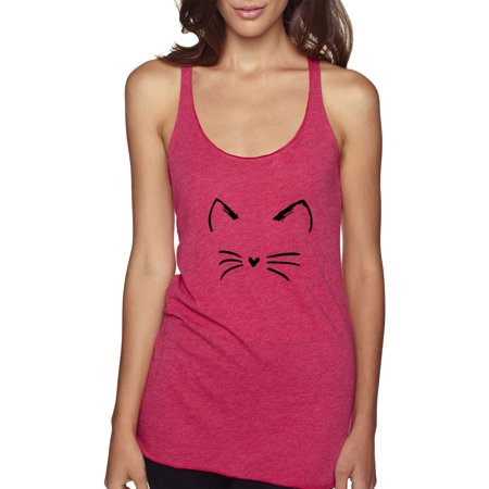 New Way 1128 - Women's Tank-Top Cat Whiskers Silhouette Heart Nose XL Shocking Pink