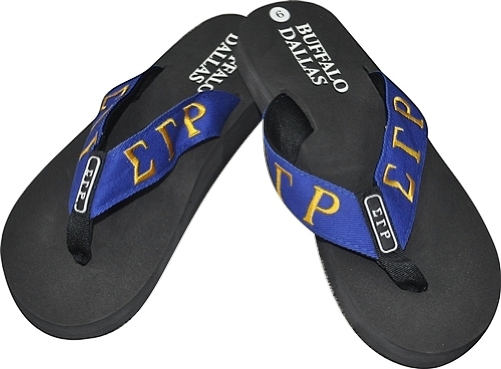 Buffalo Dallas Sigma Gamma Rho Sorority Ladies Thong-Style Flip Flop Sandals [Black/Blue - 6]