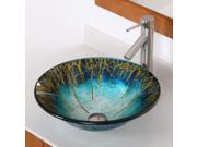 Elite Enchantment Handcrafted Glass Fanfare Bowl Vessel Bathroom Sink and Brushed Nickel Pop-up Drain and Mounting Ring - 1309+P01008BN