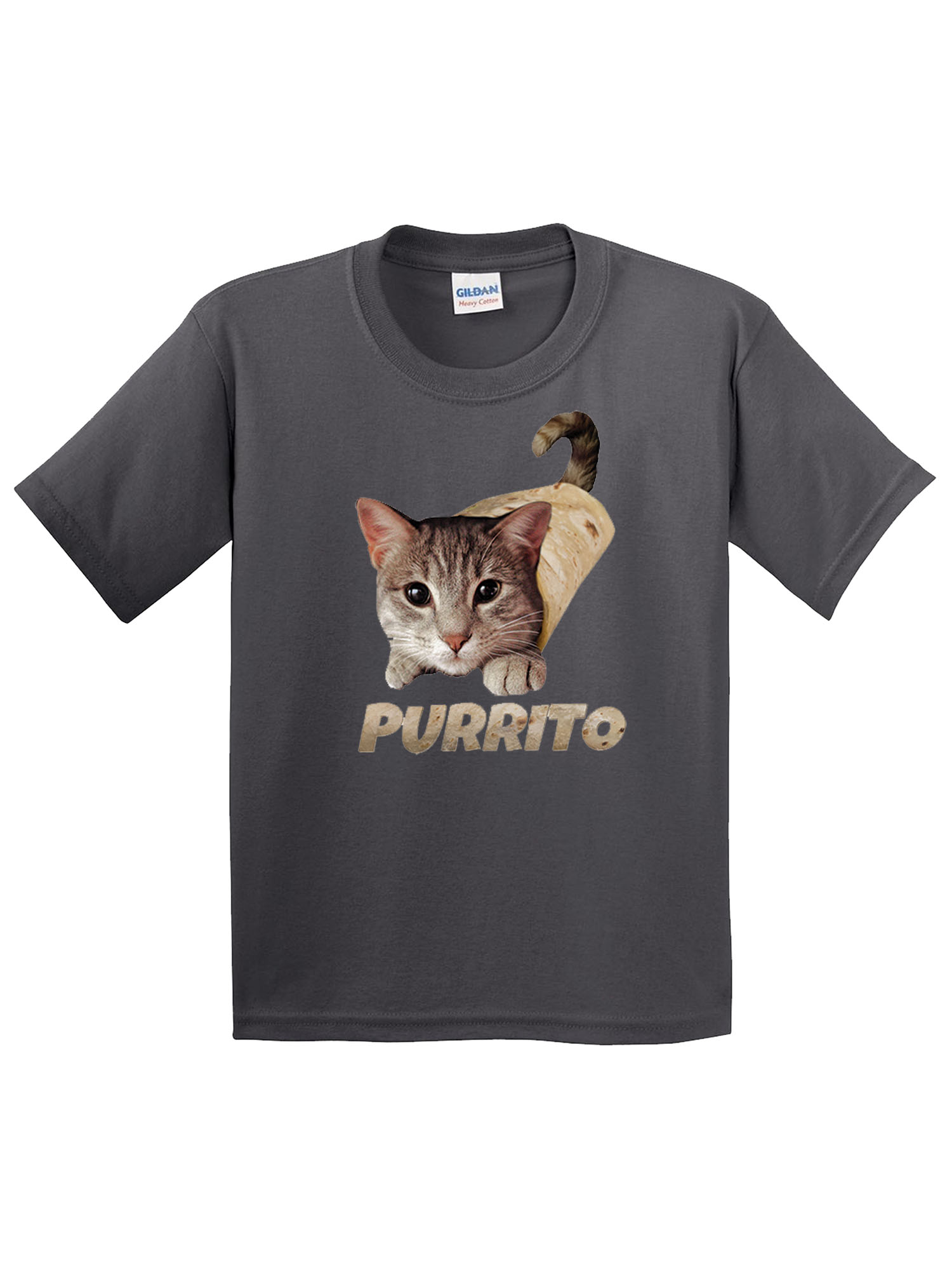 Trendy USA 1507 - Youth T-Shirt Purrito Burrito Kitty Cat Lovers Taco Spicy Funny Small Charcoal