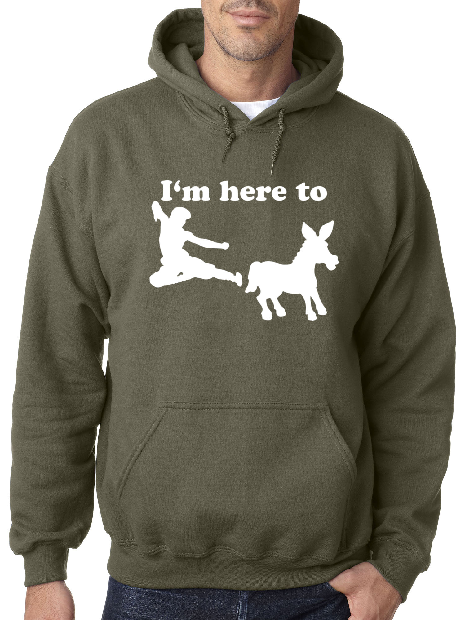 Trendy USA 1229 - Adult Hoodie I'm Here to Kick Ass Karate Donkey Sweatshirt XL Military Green
