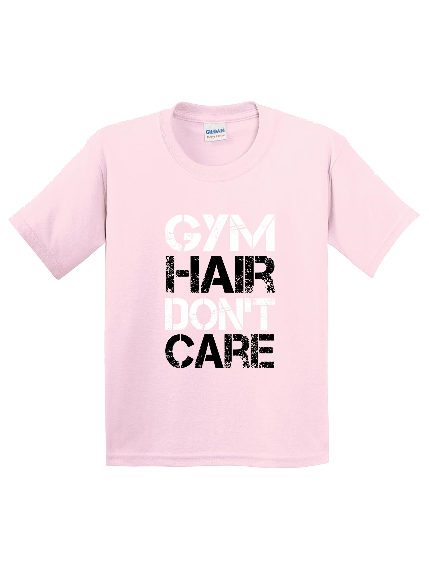Trendy USA 1455 - Youth T-Shirt Gym Hair Don't Care Workout Exercise Fitness Health Medium Light Pink