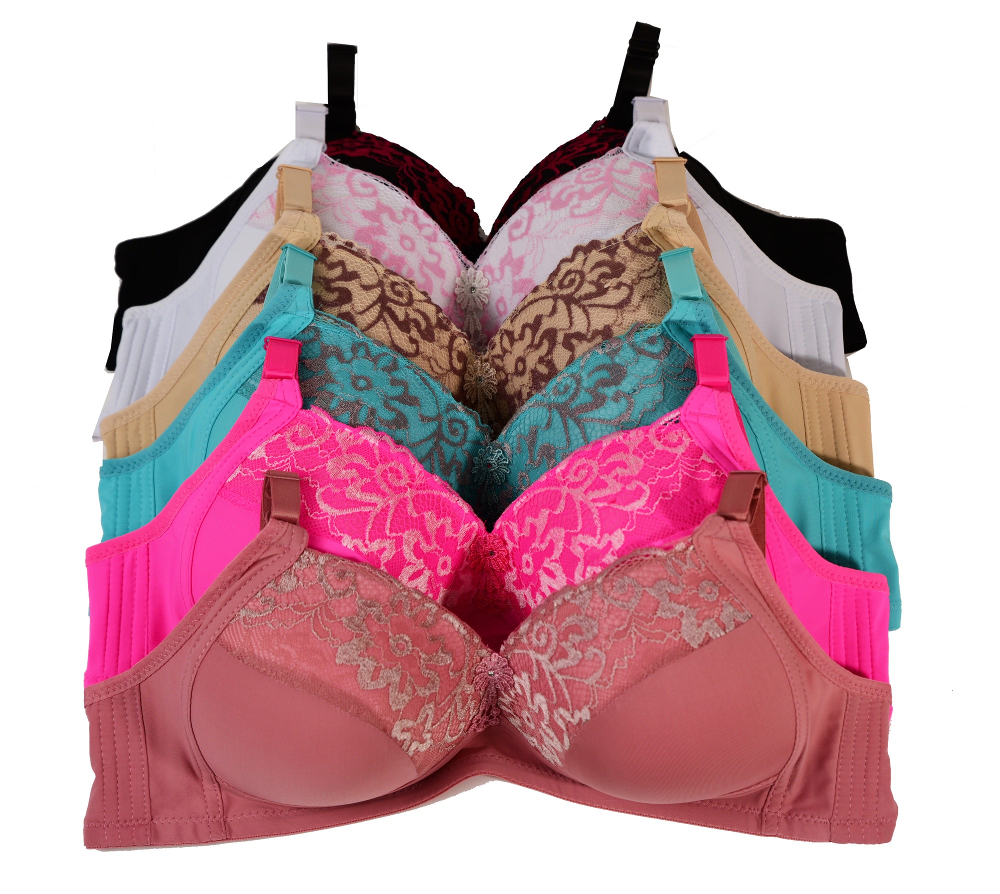 Pink Women Bras 6 Pack of Basic No Wire Free Wireless Bra B Cup C Cup Size 34C (6317)