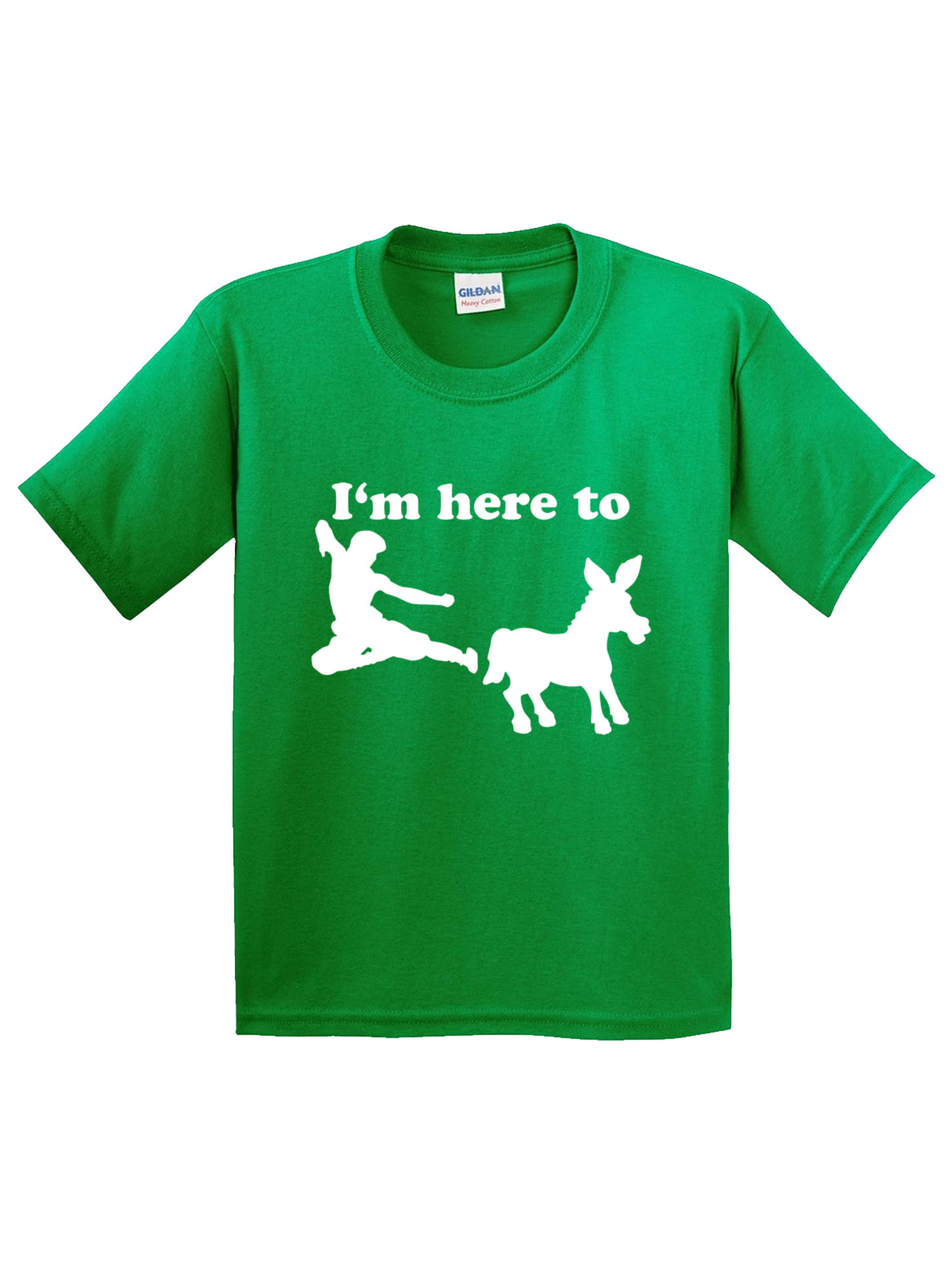 Trendy USA 1229 - Youth T-Shirt I'm Here to Kick Ass Karate Donkey Large Kelly Green