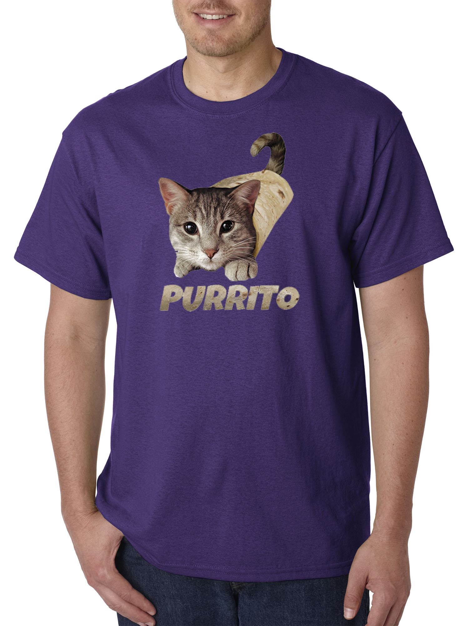 Trendy USA 1507 - Unisex T-Shirt Purrito Burrito Kitty Cat Lovers Taco Spicy Funny Small Purple