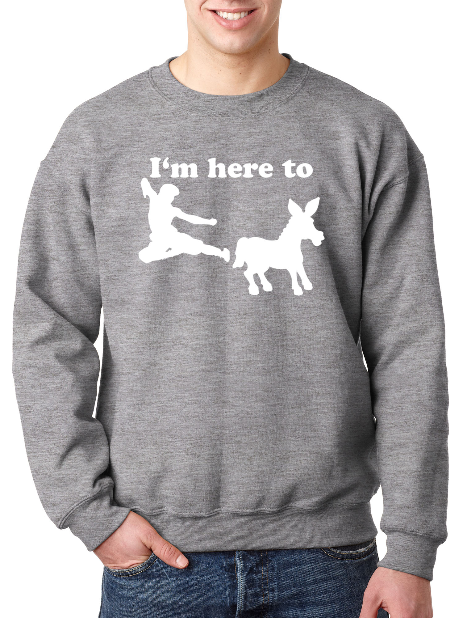 Trendy USA 1229 - Crewneck I'm Here to Kick Ass Karate Donkey Sweatshirt Medium Heather Grey