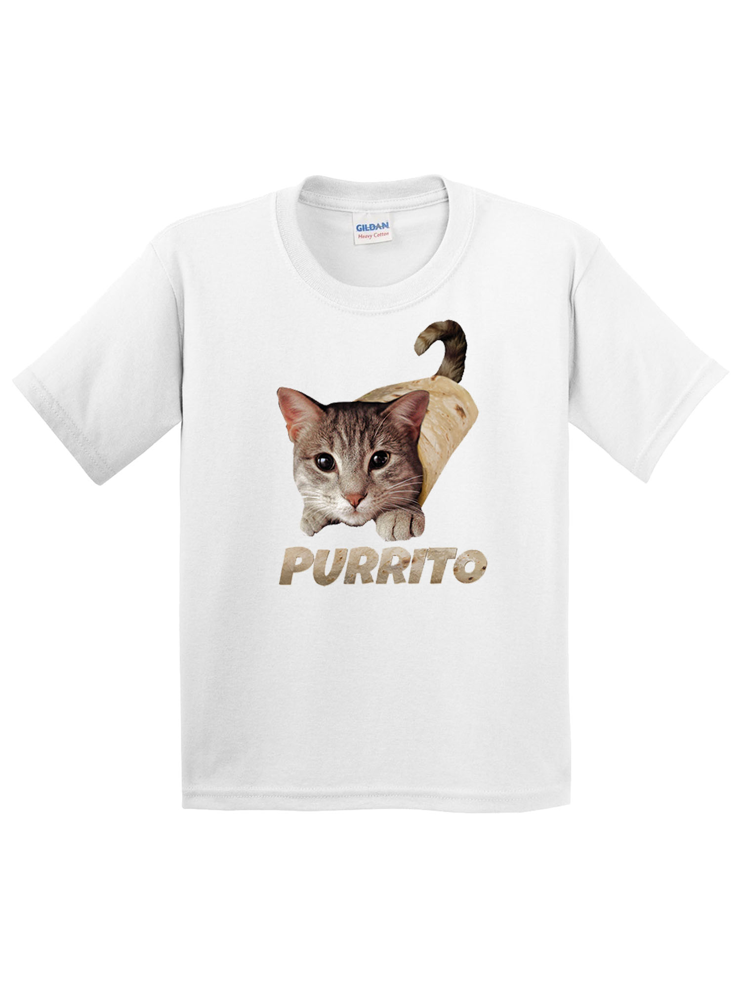 Trendy USA 1507 - Youth T-Shirt Purrito Burrito Kitty Cat Lovers Taco Spicy Funny Small White
