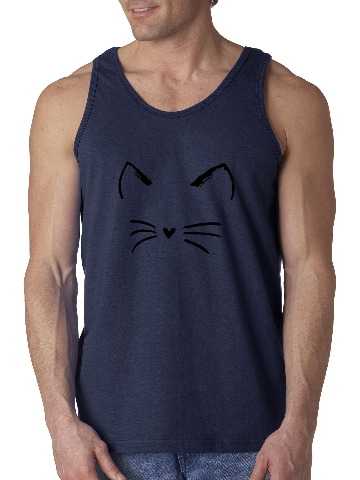Trendy USA 1128 - Men's Tank-Top Cat Whiskers Silhouette Heart Nose XL Navy