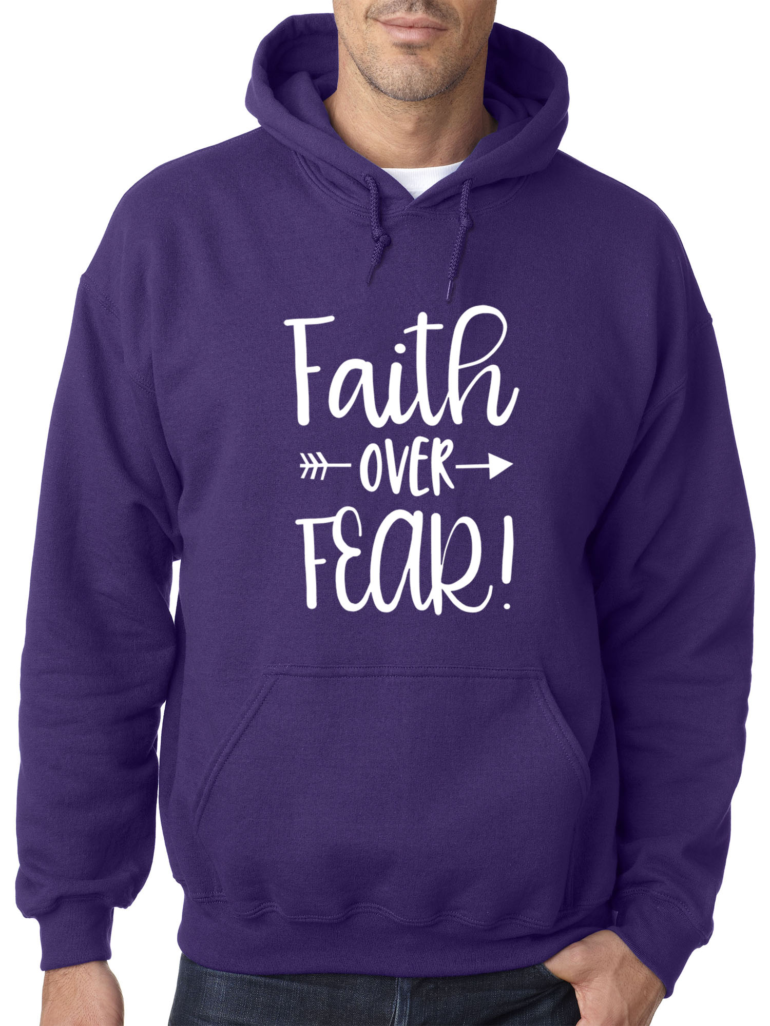Trendy USA 1253 - Adult Hoodie Faith Over Fear Script Sweatshirt Small Purple