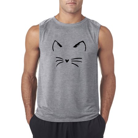 Trendy USA 1128 - Men's Sleeveless Cat Whiskers Silhouette Heart Nose Large Heather Grey