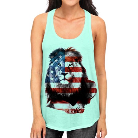 Junior S American Flag Lion B753 Mint Green Racerback Tank Top Large