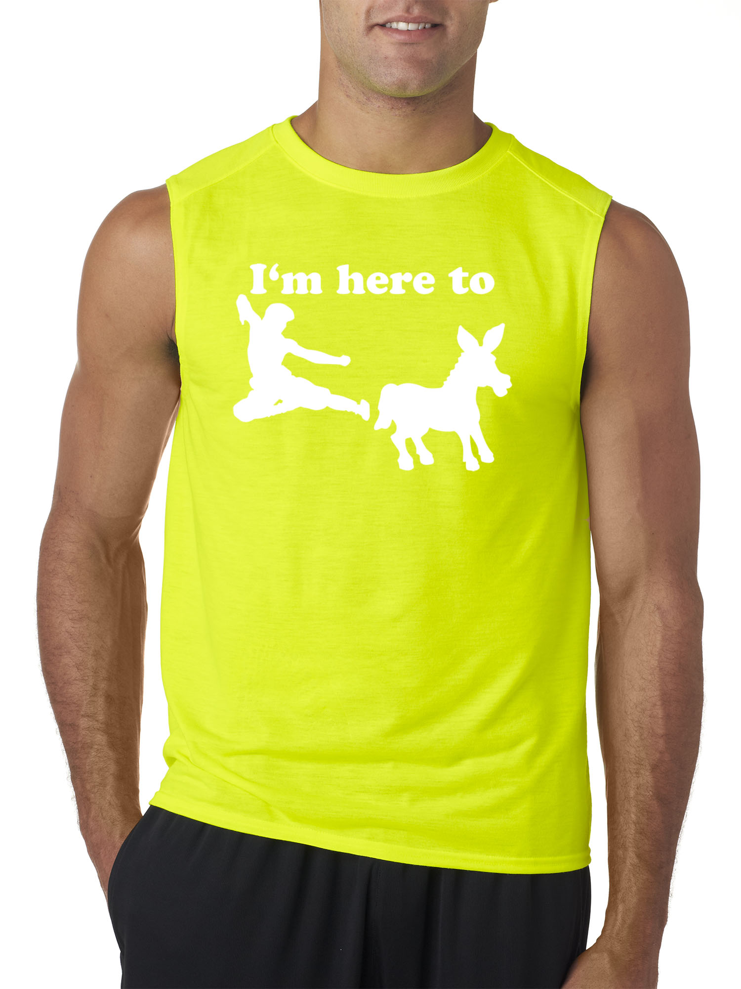 Trendy USA 1229 - Men's Sleeveless I'm Here to Kick Ass Karate Donkey Small Safety Green