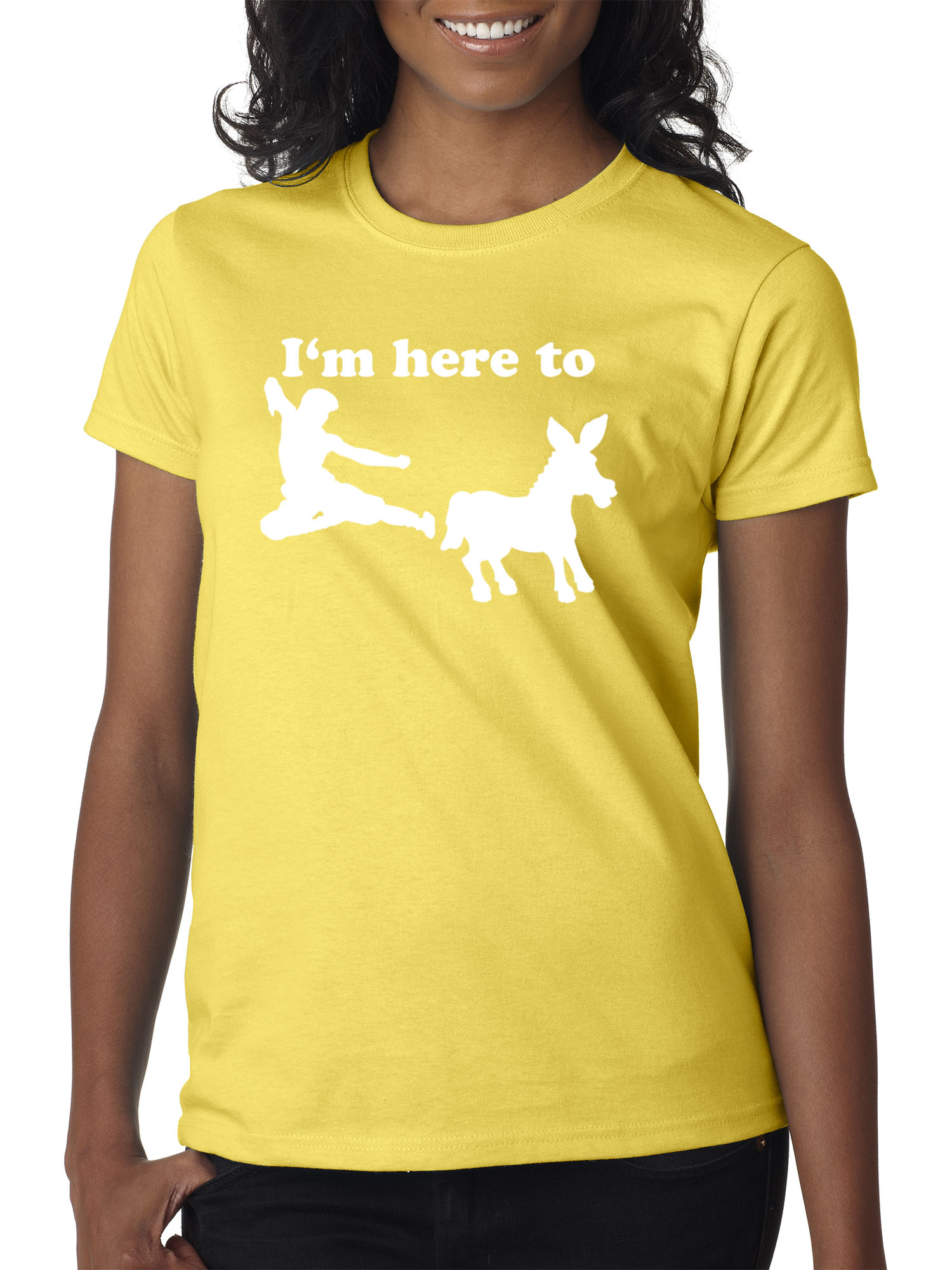 Trendy USA 1229 - Women's T-Shirt I'm Here to Kick Ass Karate Donkey Large Daisy Yellow