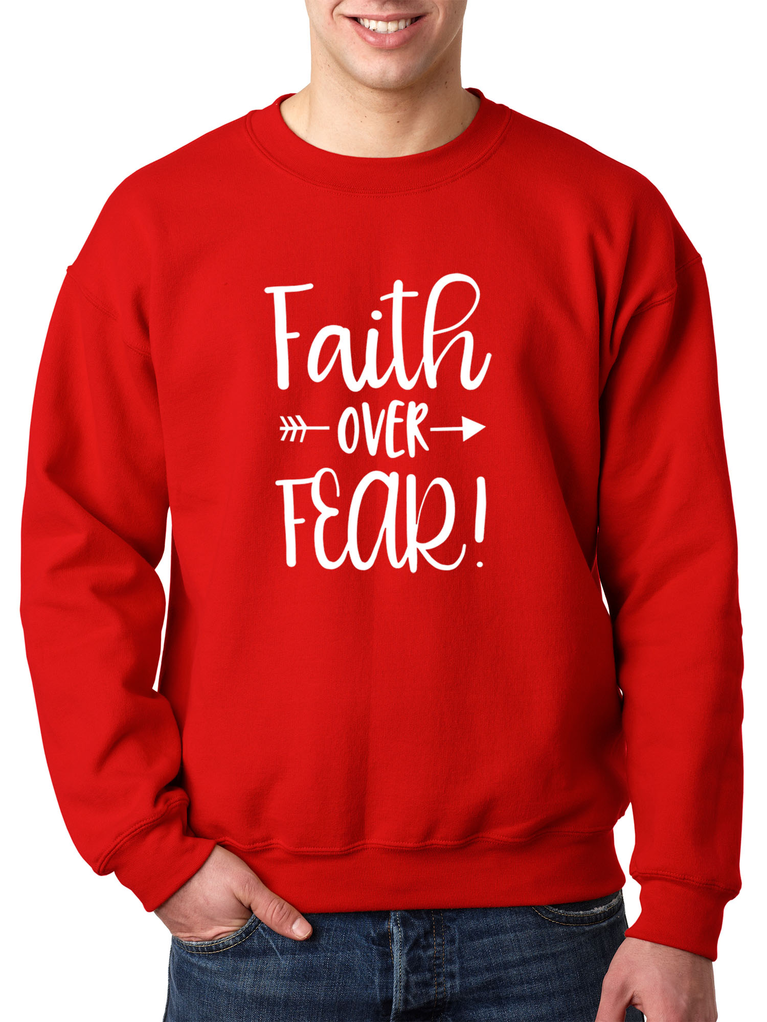 Trendy USA 1253 - Crewneck Faith Over Fear Script Sweatshirt 3XL Red