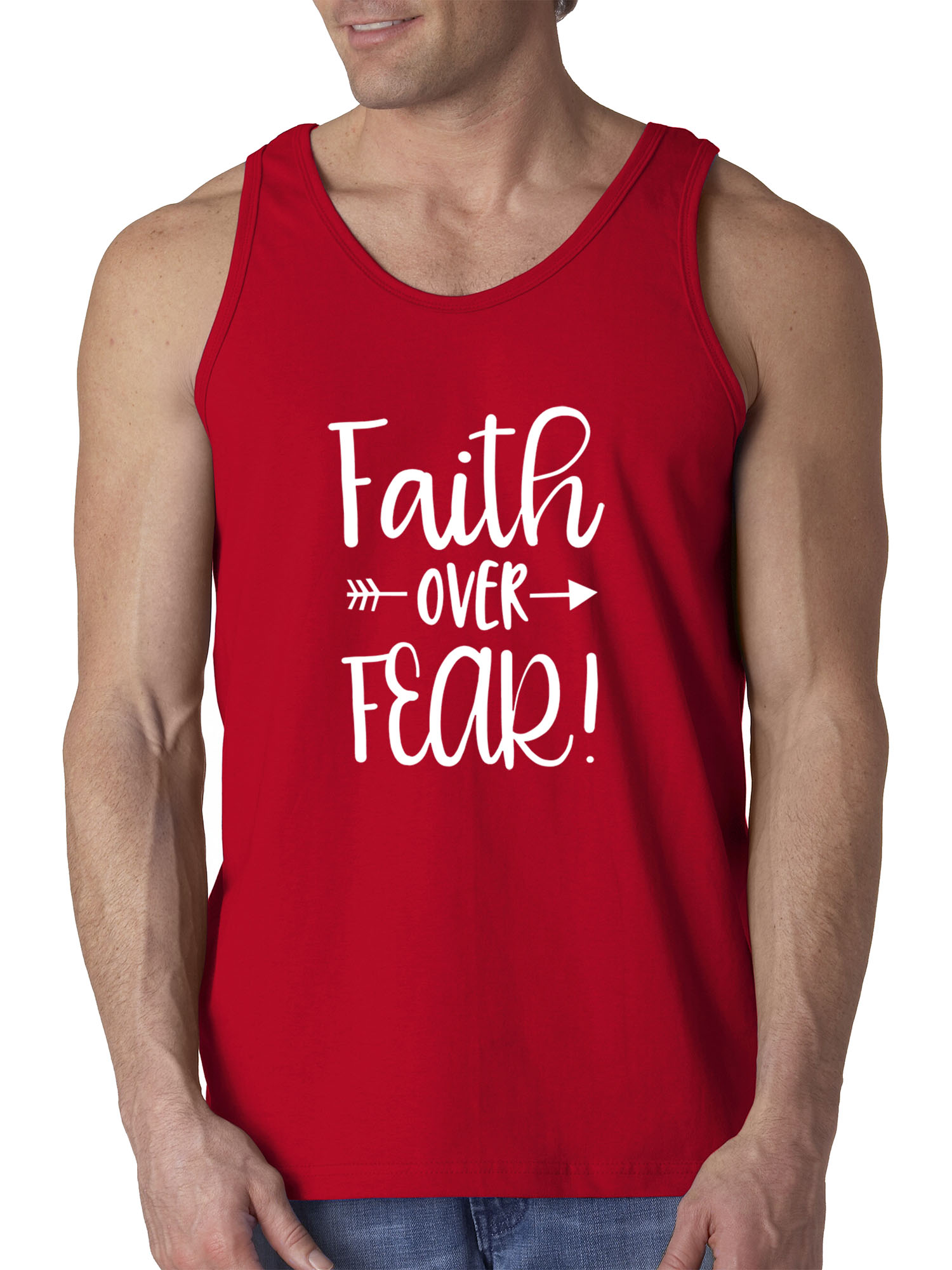 Trendy USA 1253 - Men's Tank-Top Faith Over Fear Script 3XL Red