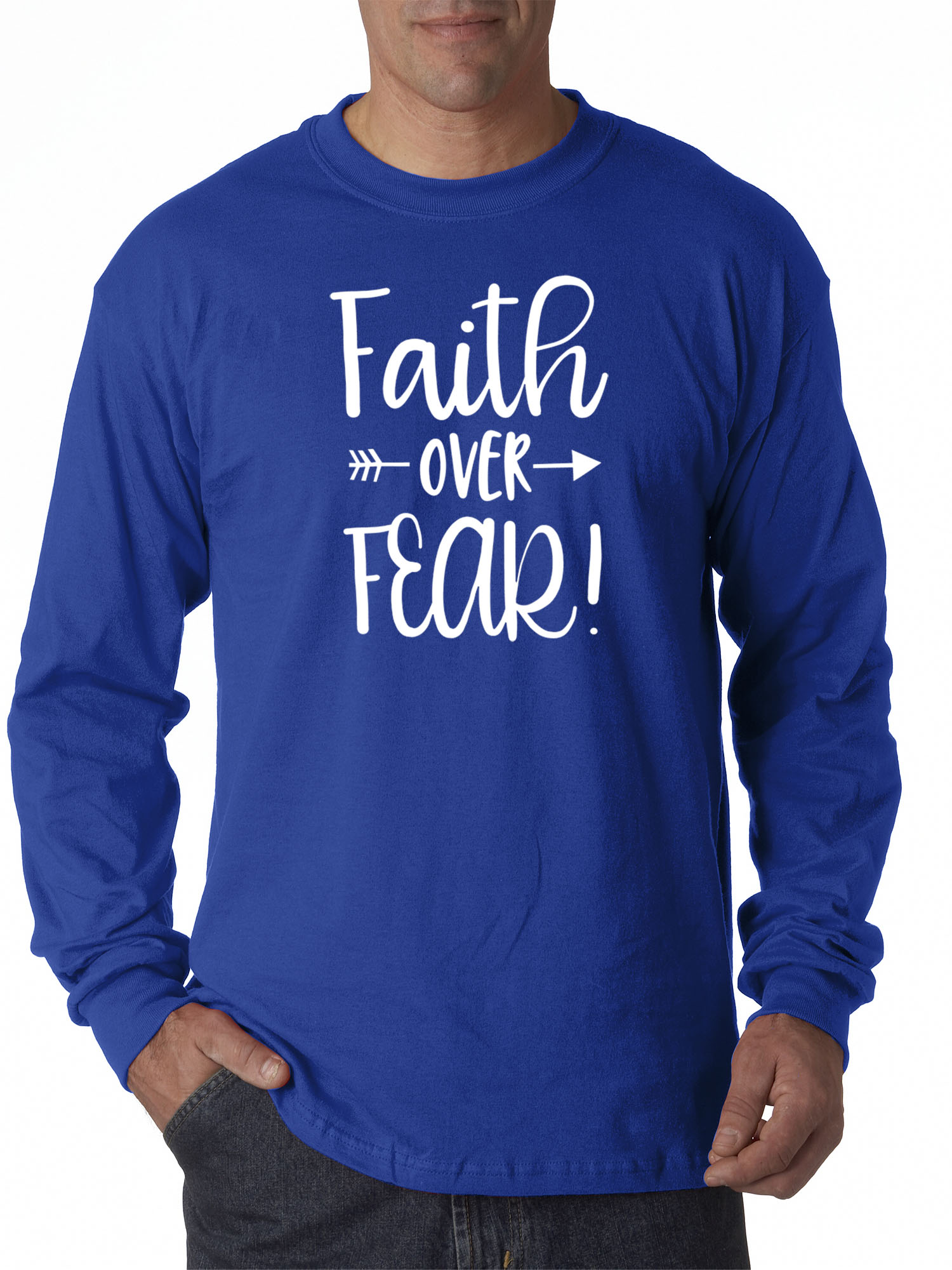 Trendy USA 1253 - Unisex Long-Sleeve T-Shirt Faith Over Fear Script Small Royal Blue