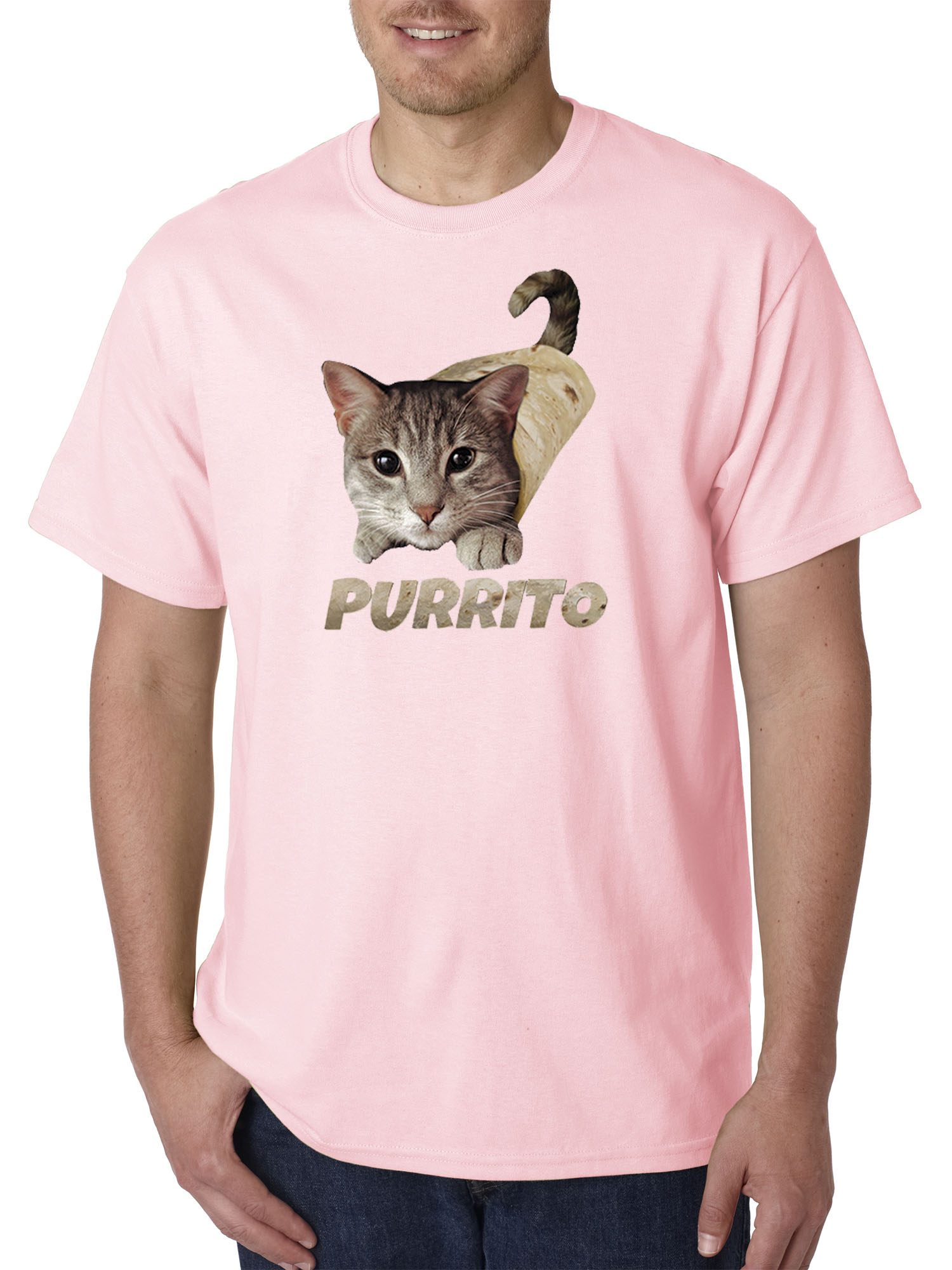 Trendy USA 1507 - Unisex T-Shirt Purrito Burrito Kitty Cat Lovers Taco Spicy Funny XL Light Pink