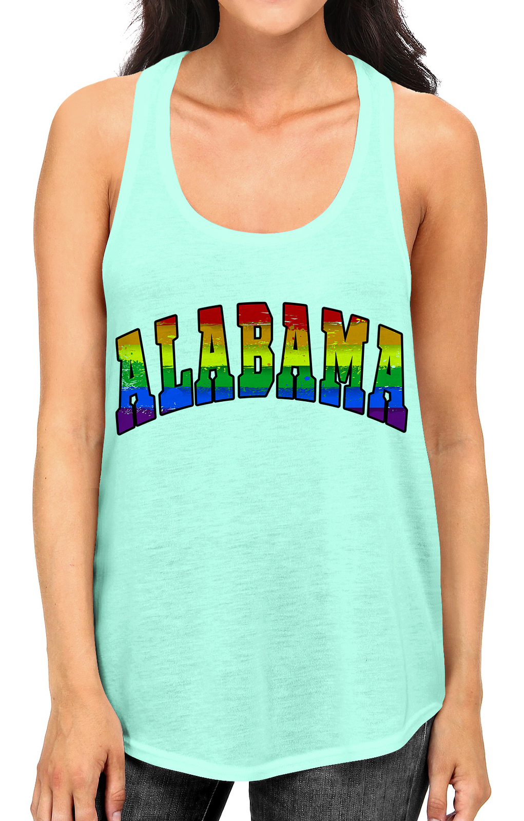 Junior S Alabama Rainbow Pride B1587 PLY Mint Racerback Tank Top Medium Mint