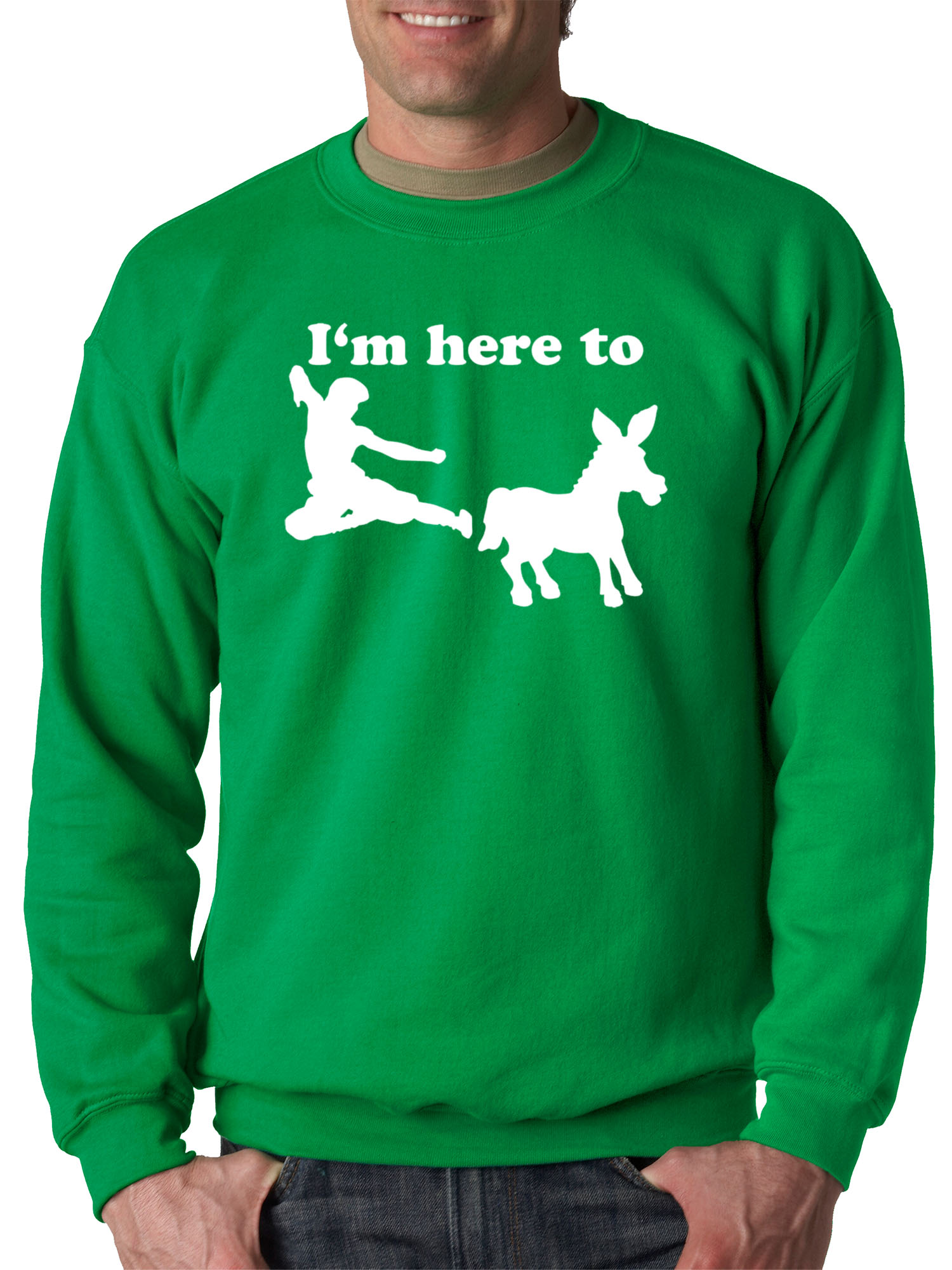 Trendy USA 1229 - Crewneck I'm Here to Kick Ass Karate Donkey Sweatshirt Large Kelly Green
