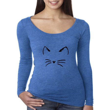 New Way 1128 - Women's Long Sleeve T-Shirt Cat Whiskers Silhouette Heart Nose Medium Royal Blue
