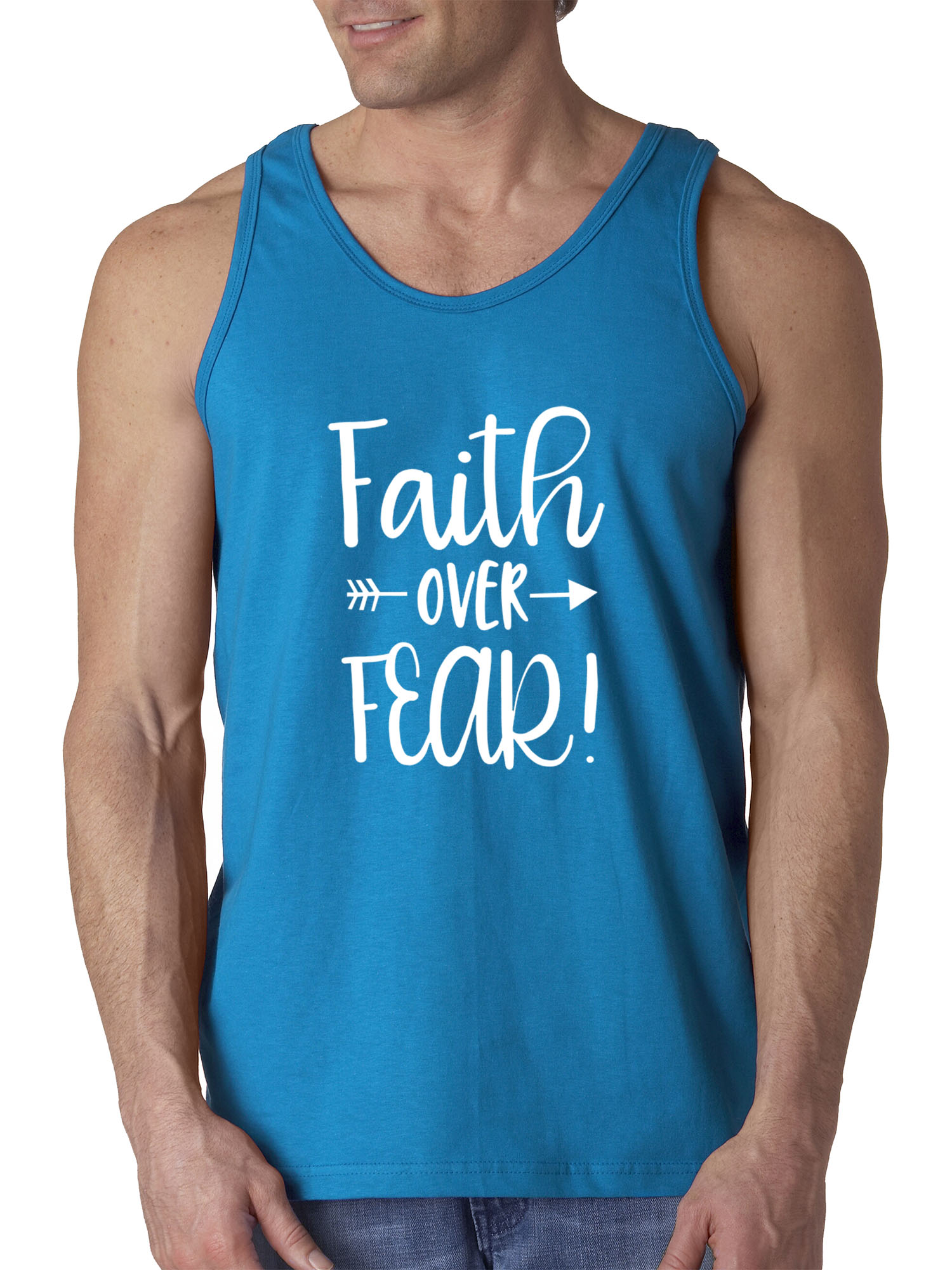 Trendy USA 1253 - Men's Tank-Top Faith Over Fear Script XL Sapphire