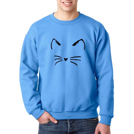 Trendy USA 1128 - Crewneck Cat Whiskers Silhouette Heart Nose Sweatshirt Medium Carolina Blue