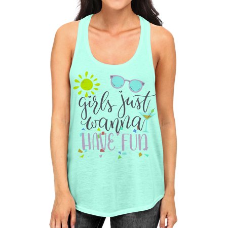 Junior S Girls Just Wanna Have Fun Tee B944 PLY Mint Green Racerback Tank Top X-Large