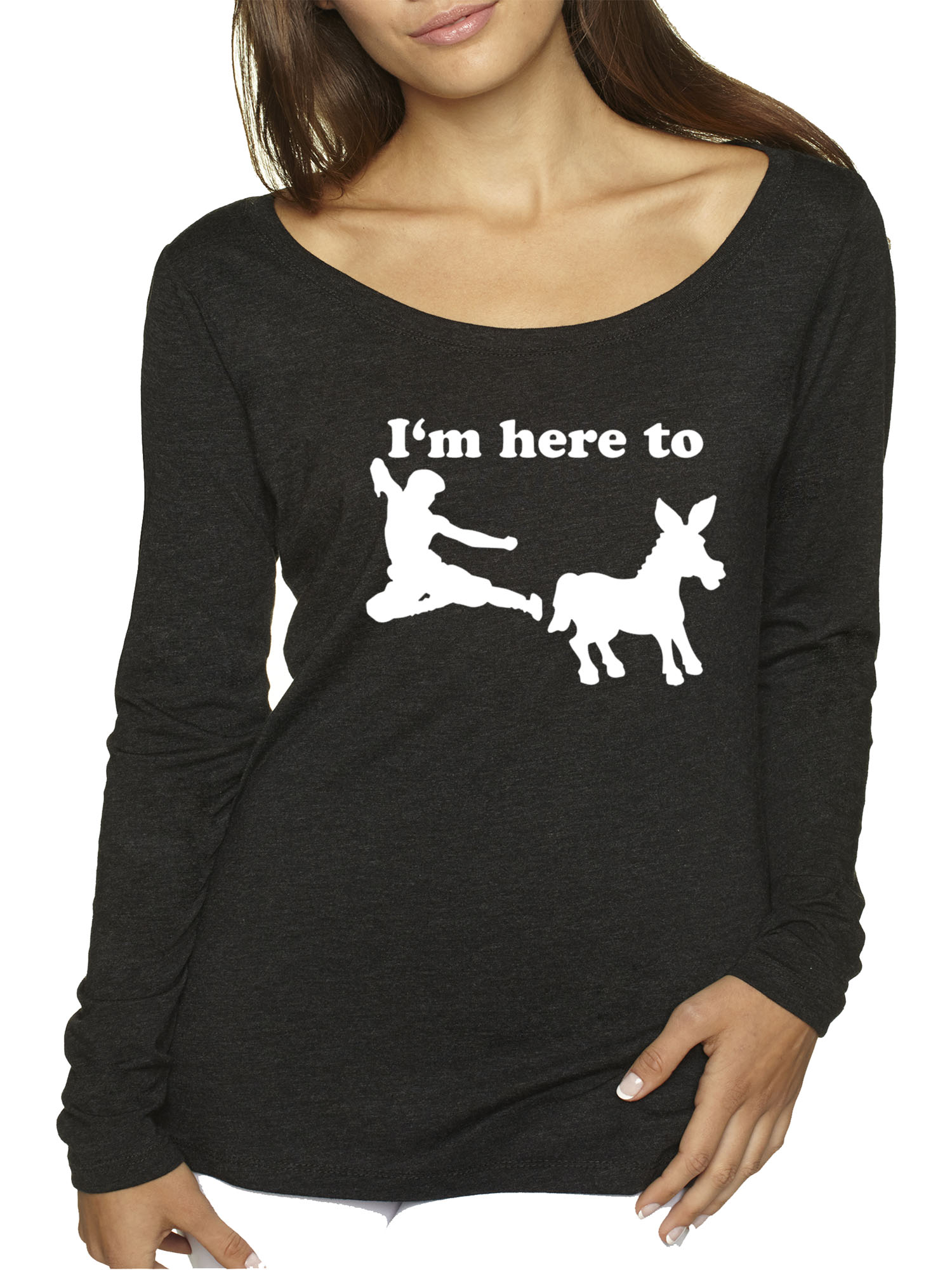 Trendy USA 1229 - Women's Long Sleeve T-Shirt I'm Here to Kick Ass Karate Donkey Small Black