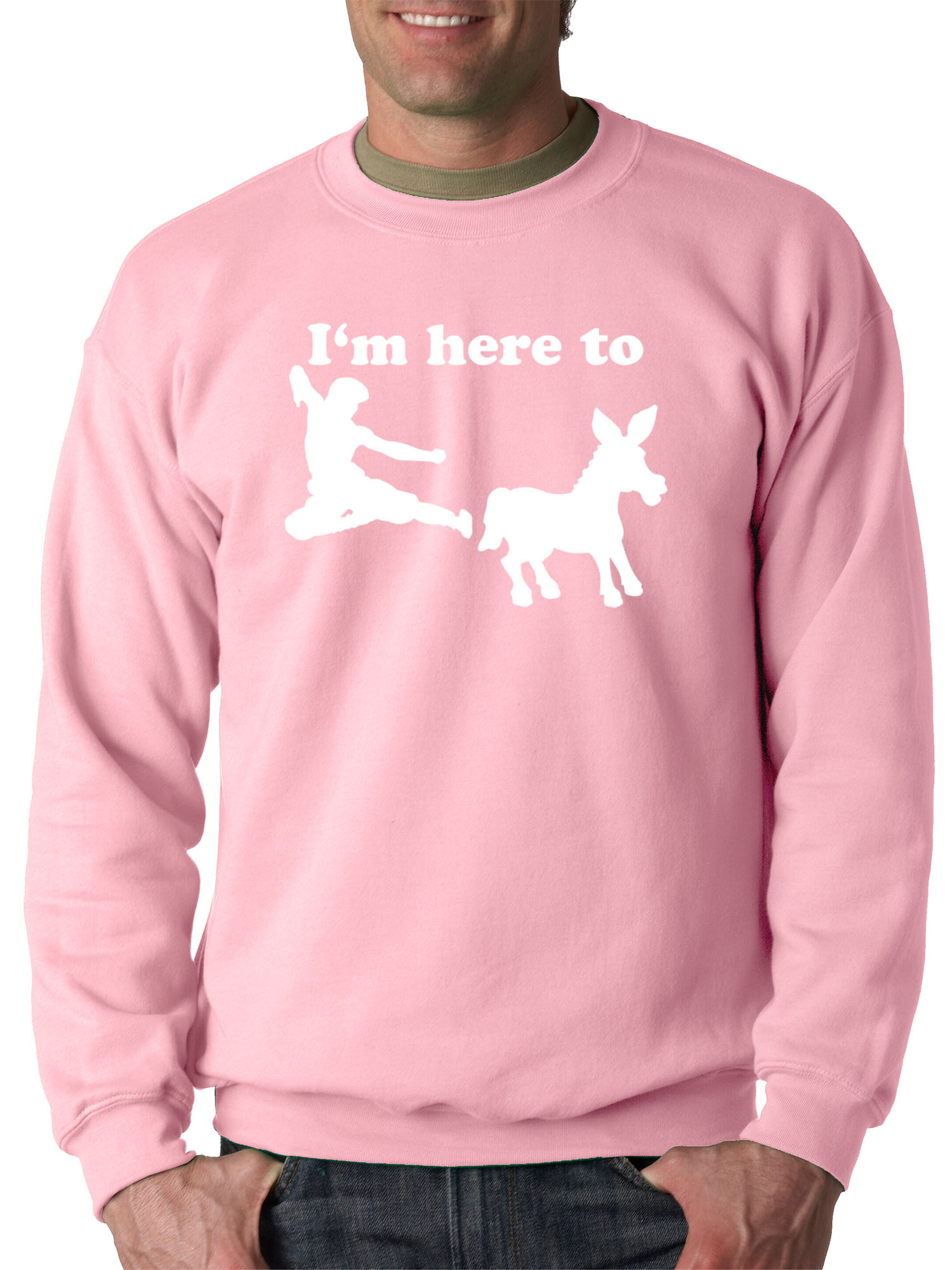 Trendy USA 1229 - Crewneck I'm Here to Kick Ass Karate Donkey Sweatshirt Medium Light Pink