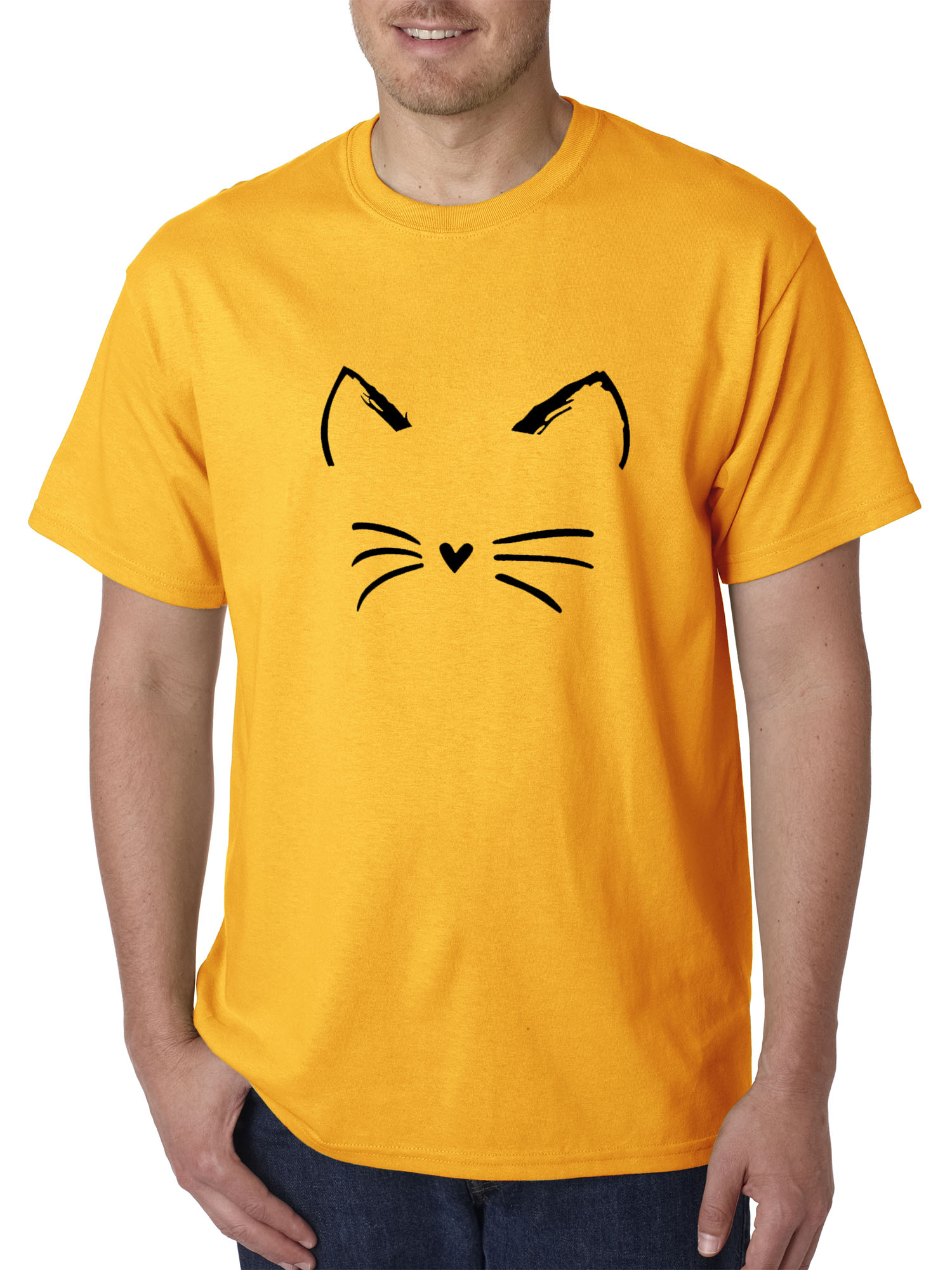 New Way 1128 - Unisex T-Shirt Cat Whiskers Silhouette Heart Nose 3XL Gold