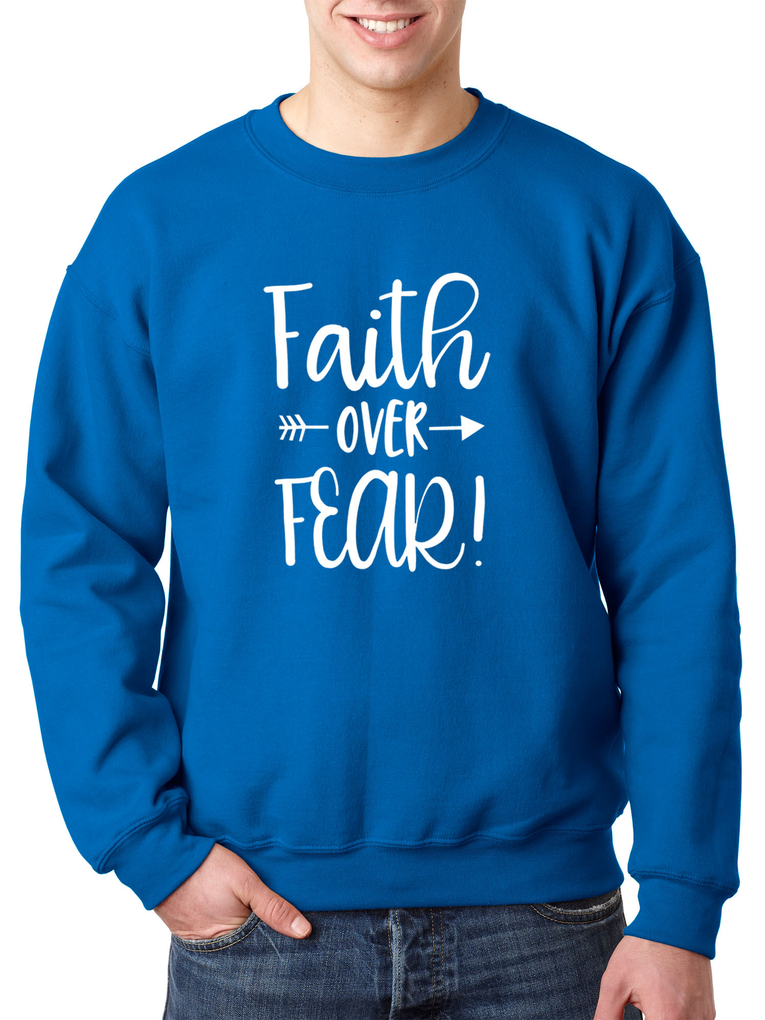 Trendy USA 1253 - Crewneck Faith Over Fear Script Sweatshirt XL Royal Blue