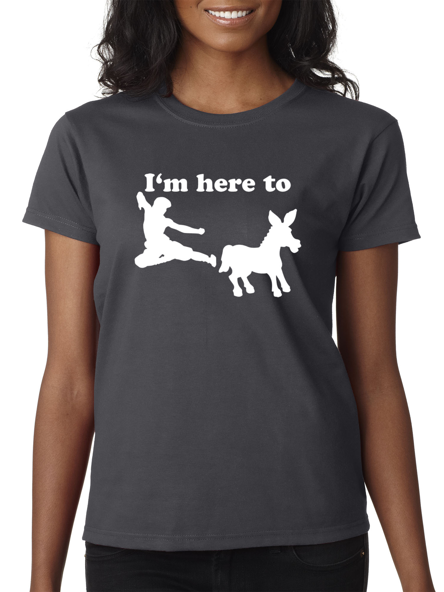 Trendy USA 1229 - Women's T-Shirt I'm Here to Kick Ass Karate Donkey Medium Charcoal