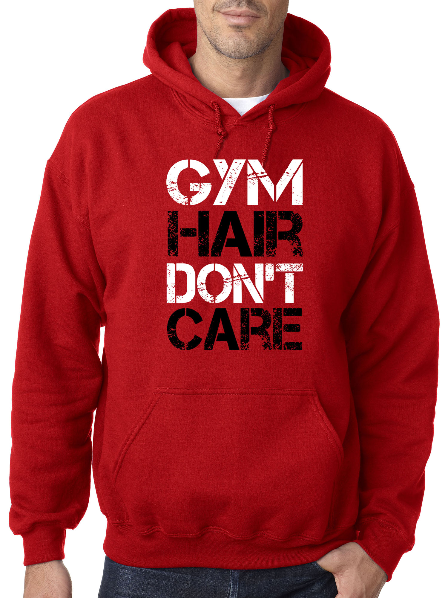 Trendy USA 1455 - Adult Hoodie Gym Hair Don't Care Workout Exercise Fitness Health Sweatshirt 2XL Red