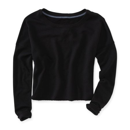 Aeropostale Womens Wide Cropped Crew Knit Sweater  Black  Medium