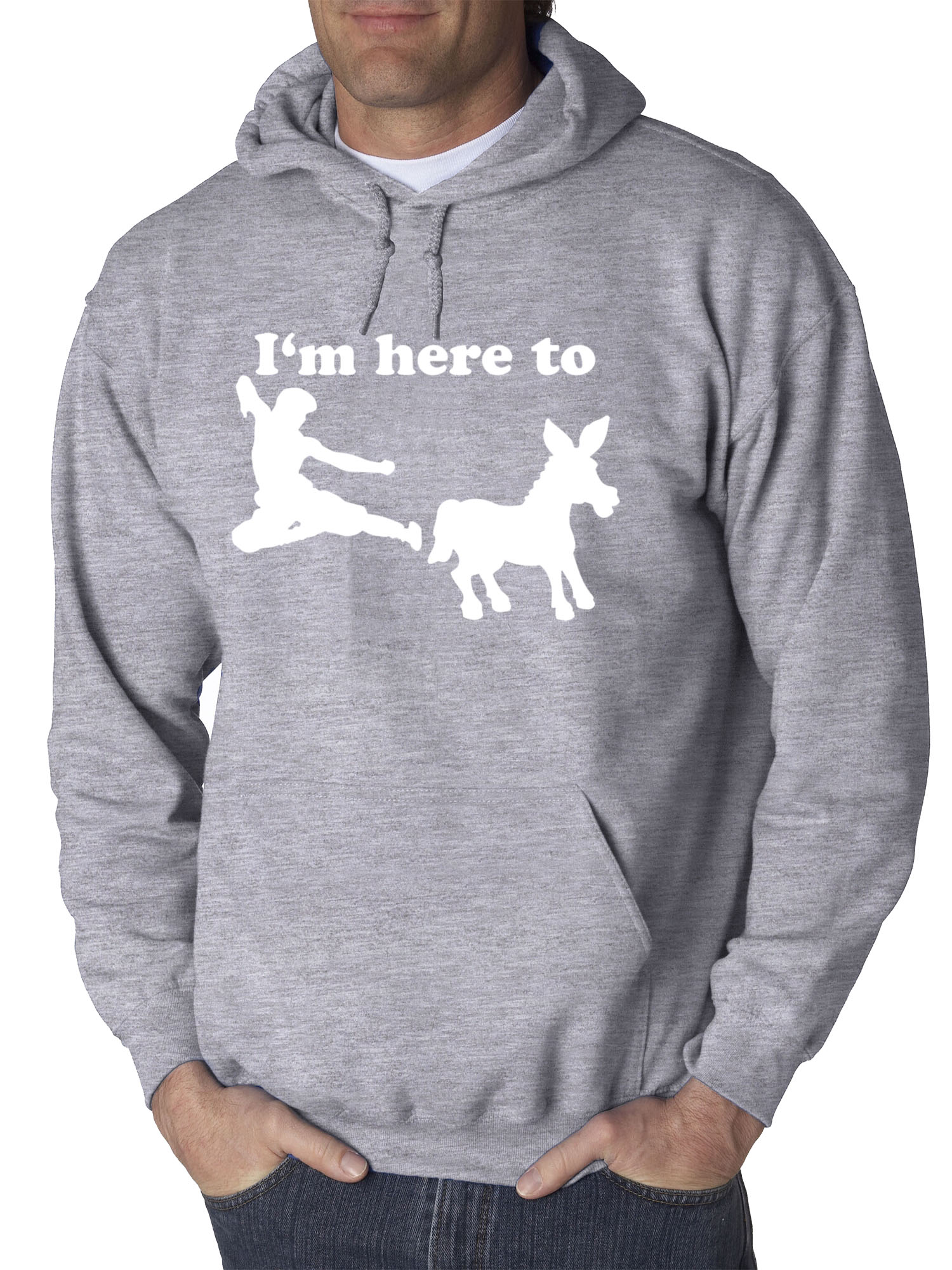 Trendy USA 1229 - Adult Hoodie I'm Here to Kick Ass Karate Donkey Sweatshirt Medium Heather Grey