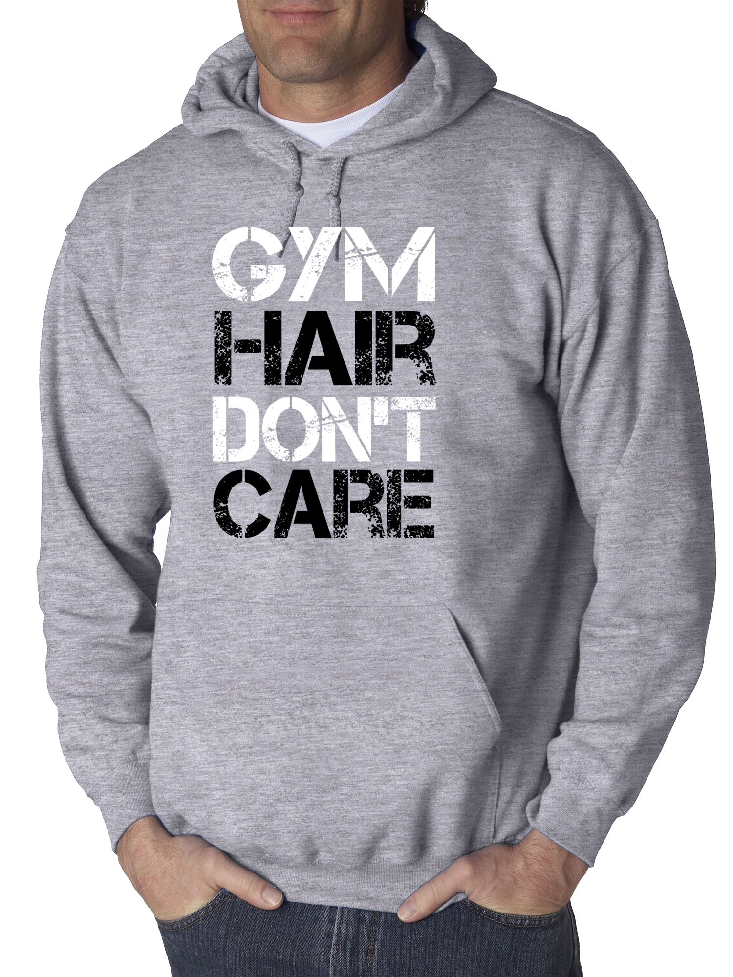 Trendy USA 1455 - Adult Hoodie Gym Hair Don't Care Workout Exercise Fitness Health Sweatshirt 4XL Heather Grey