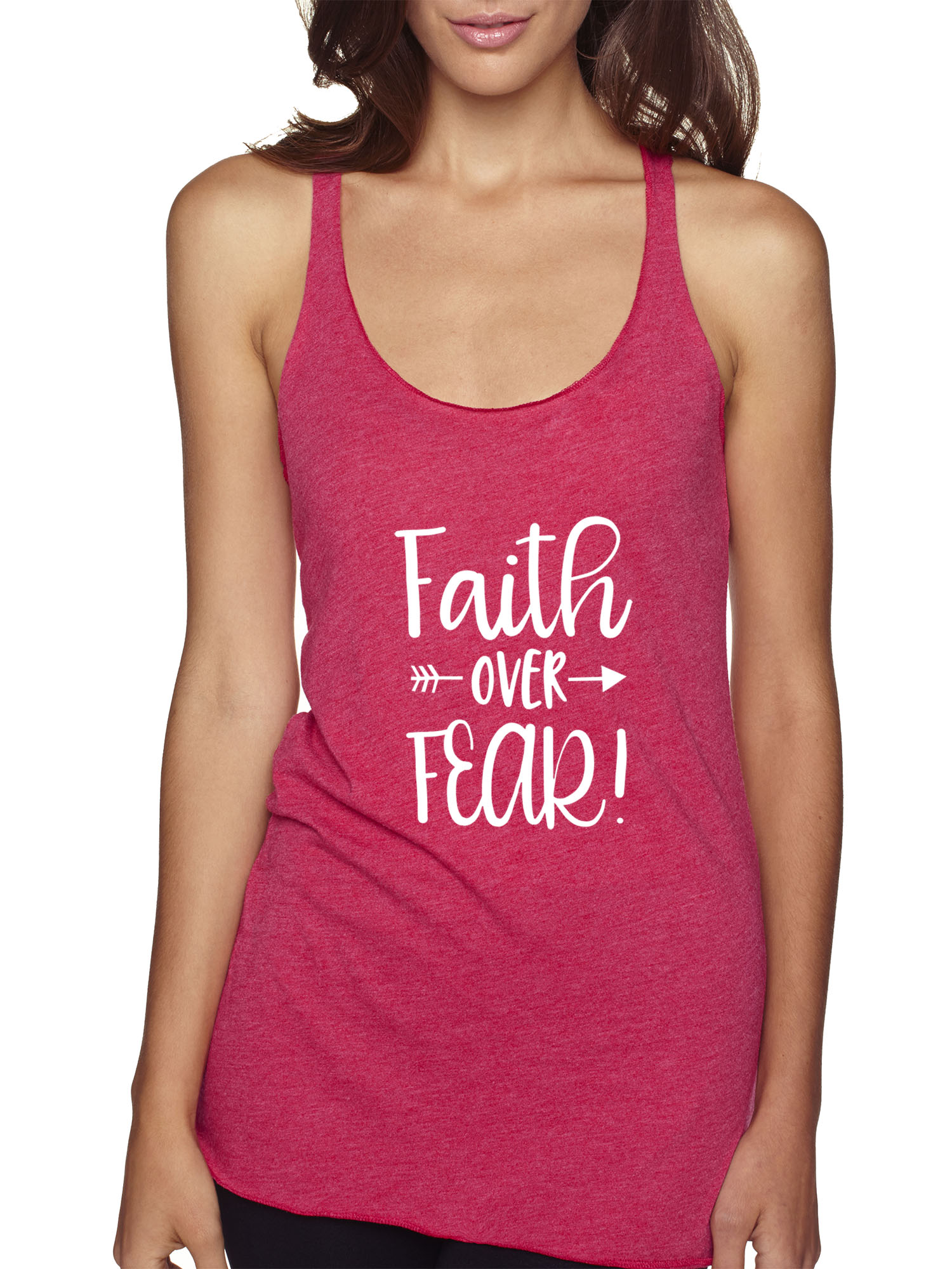 Trendy USA 1253 - Women's Tank-Top Faith Over Fear Script XL Shocking Pink
