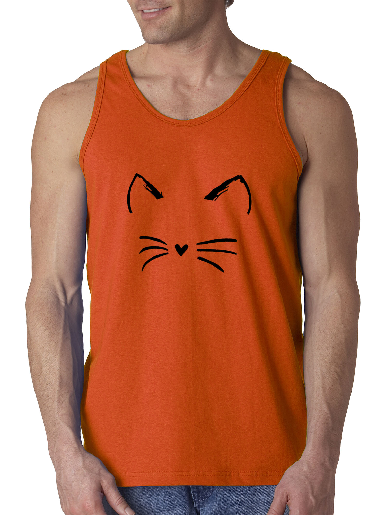 Trendy USA 1128 - Men's Tank-Top Cat Whiskers Silhouette Heart Nose XL Orange