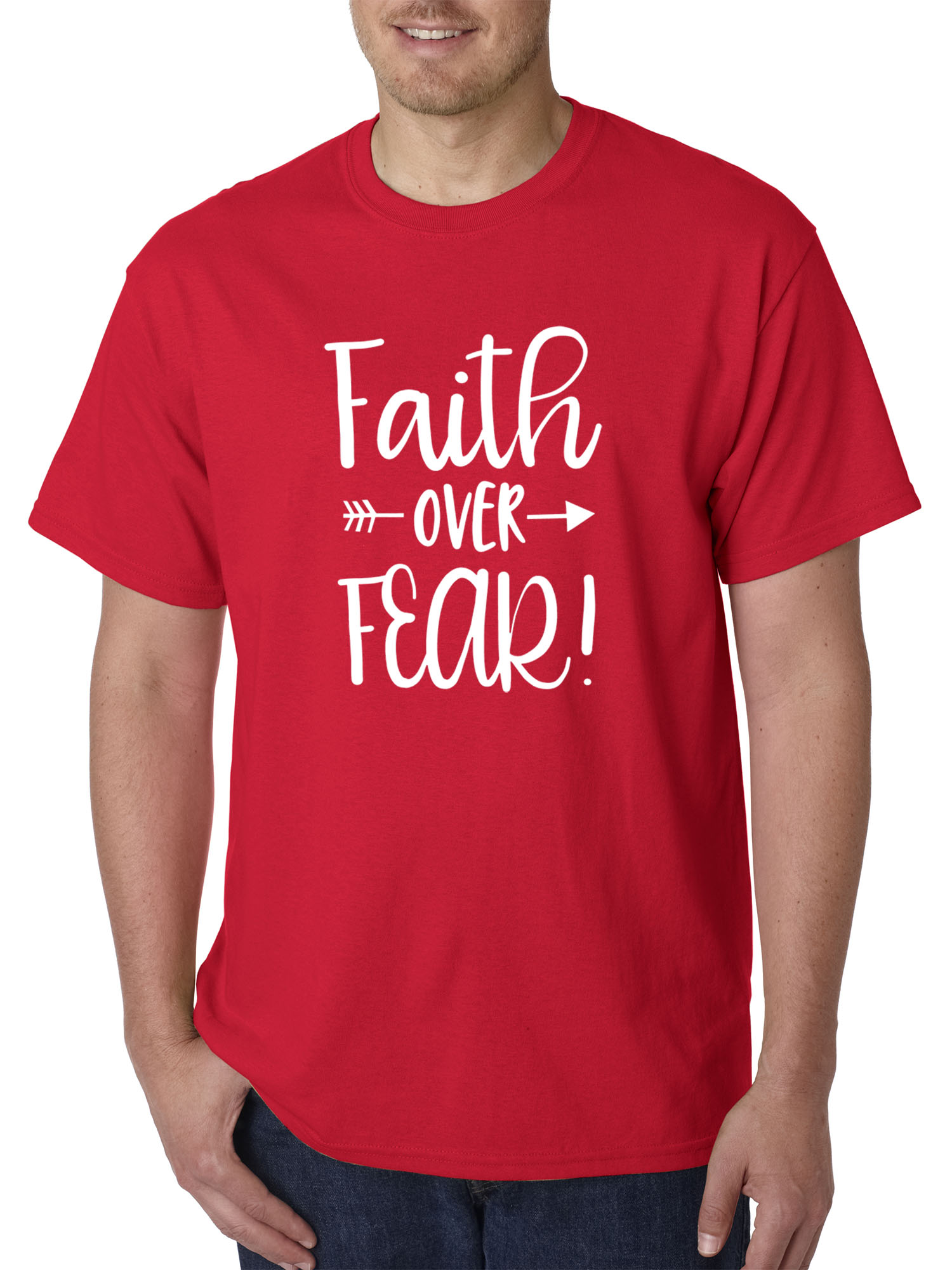 Trendy USA 1253 - Unisex T-Shirt Faith Over Fear Script Medium Red