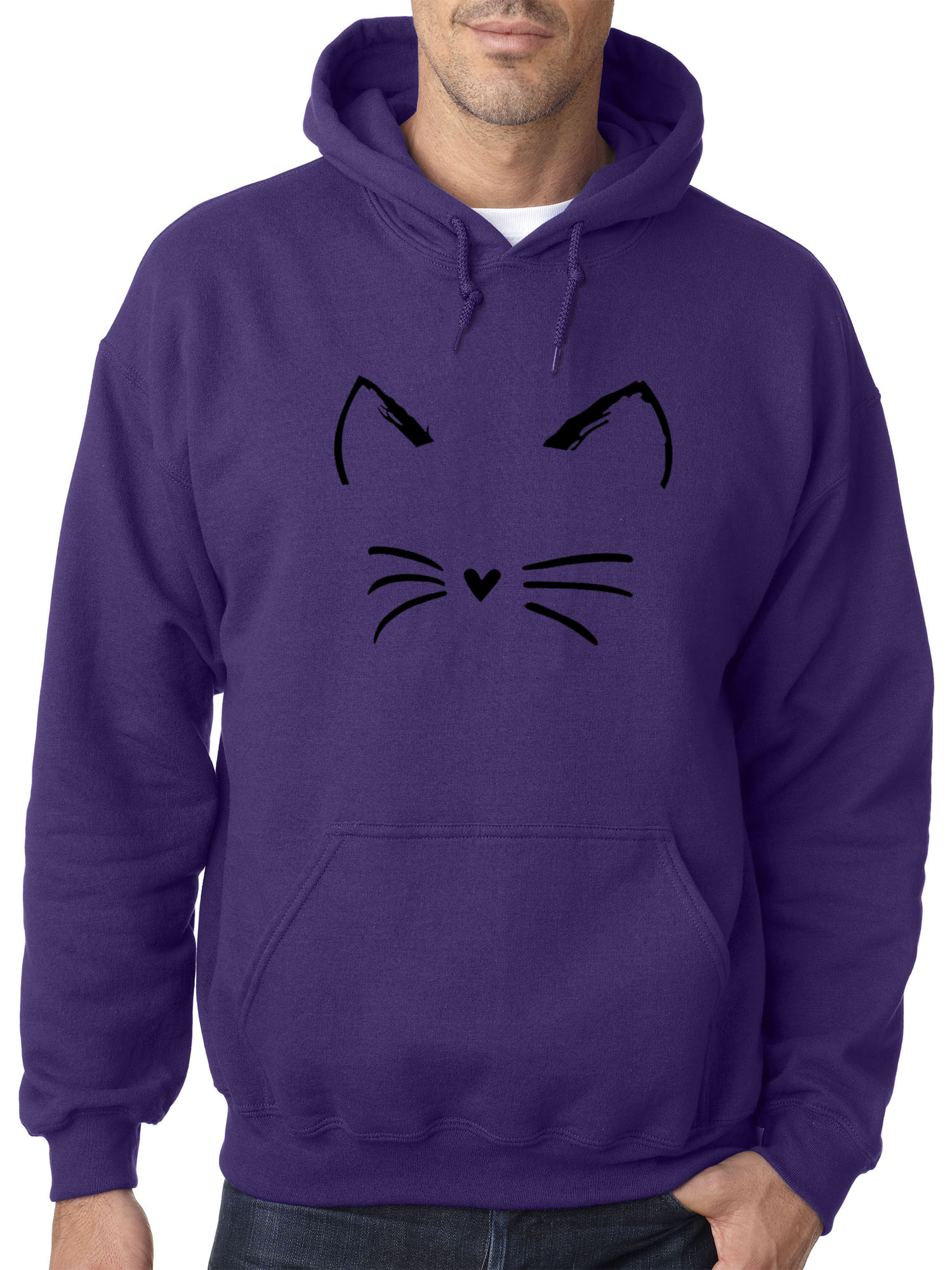 New Way 1128 - Adult Hoodie Cat Whiskers Silhouette Heart Nose Sweatshirt Large Purple