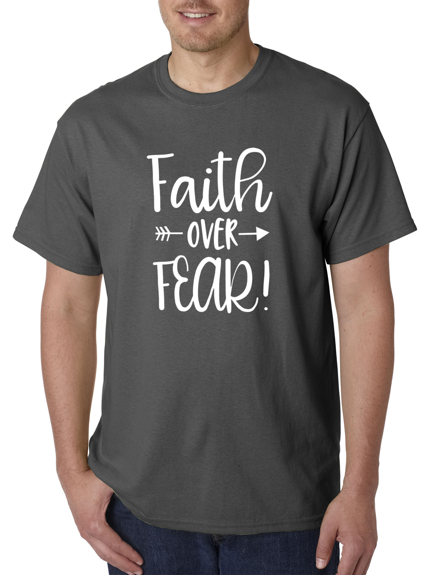Trendy USA 1253 - Unisex T-Shirt Faith Over Fear Script Medium Charcoal