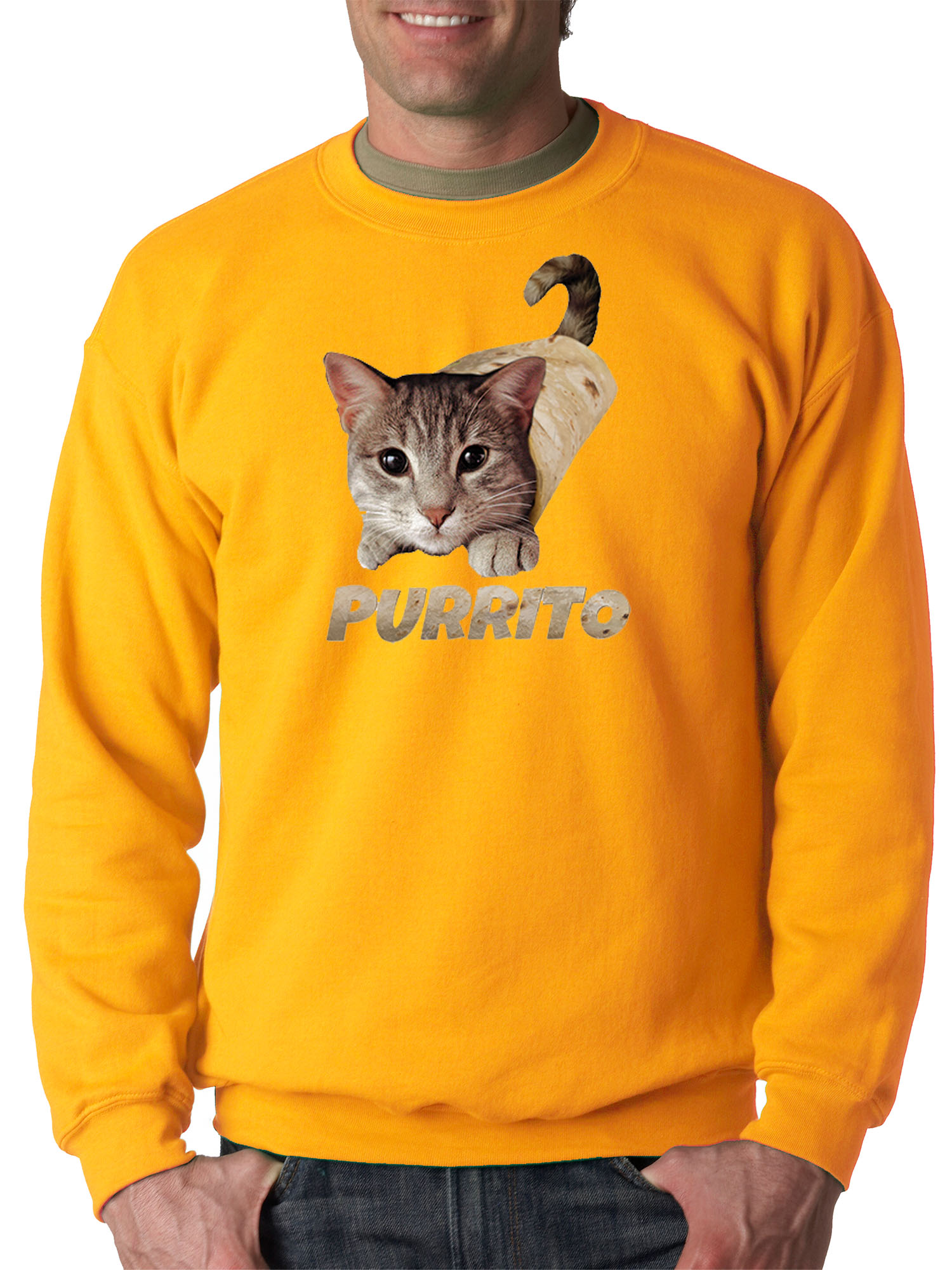 Trendy USA 1507 - Crewneck Purrito Burrito Kitty Cat Lovers Taco Spicy Funny Sweatshirt Medium Gold