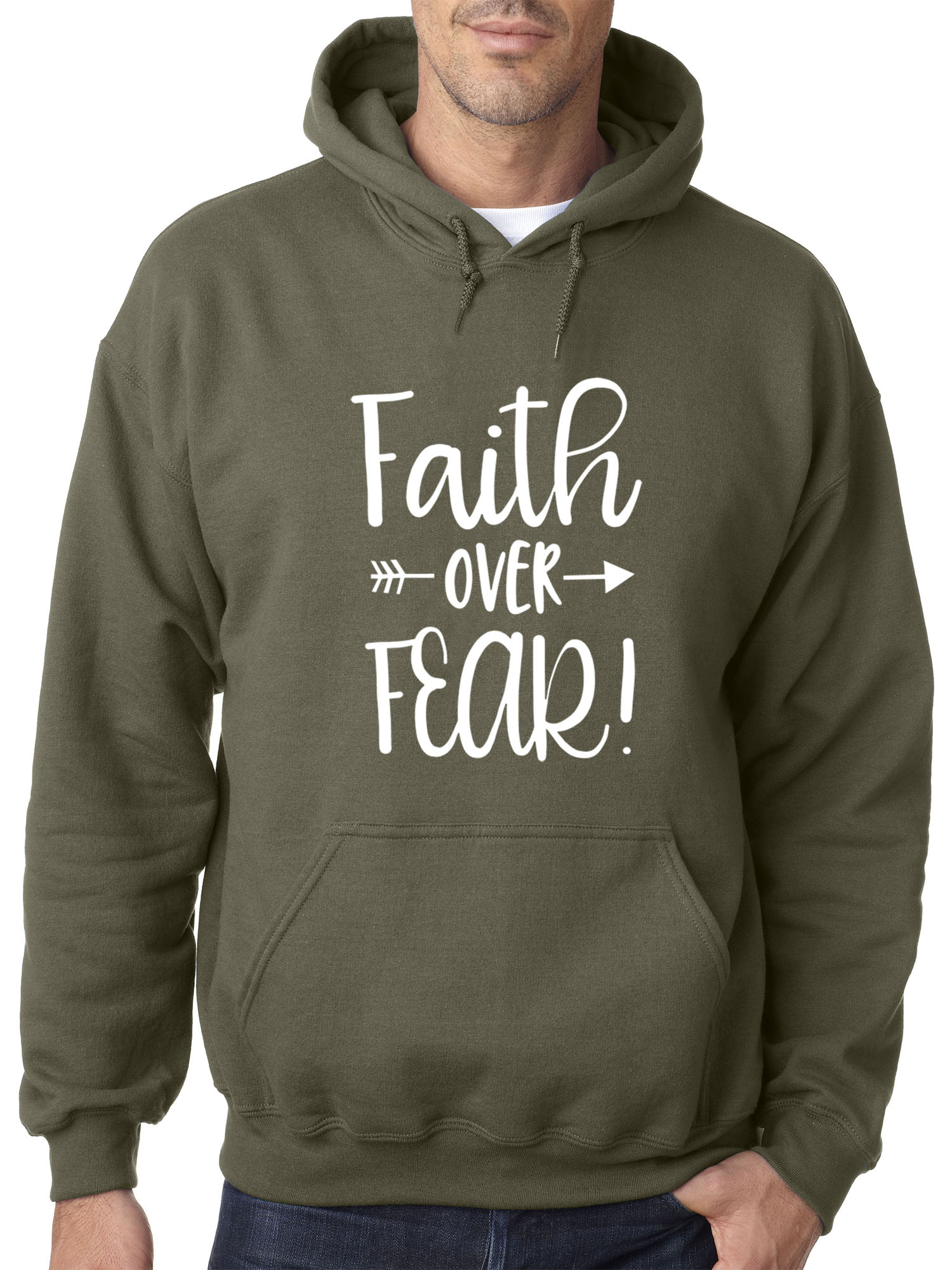 Trendy USA 1253 - Adult Hoodie Faith Over Fear Script Sweatshirt 3XL Military Green