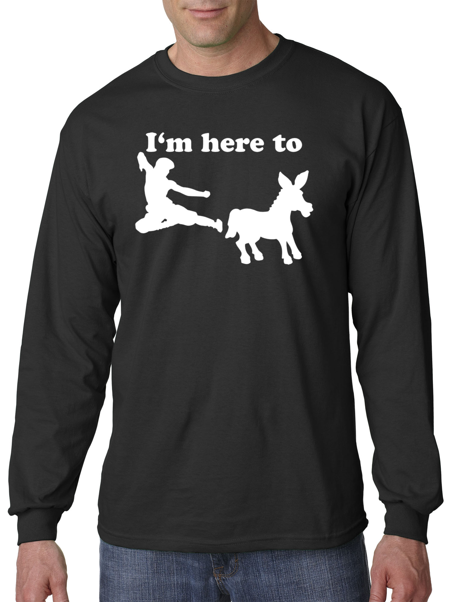 Trendy USA 1229 - Unisex Long-Sleeve T-Shirt I'm Here to Kick Ass Karate Donkey 2XL Black