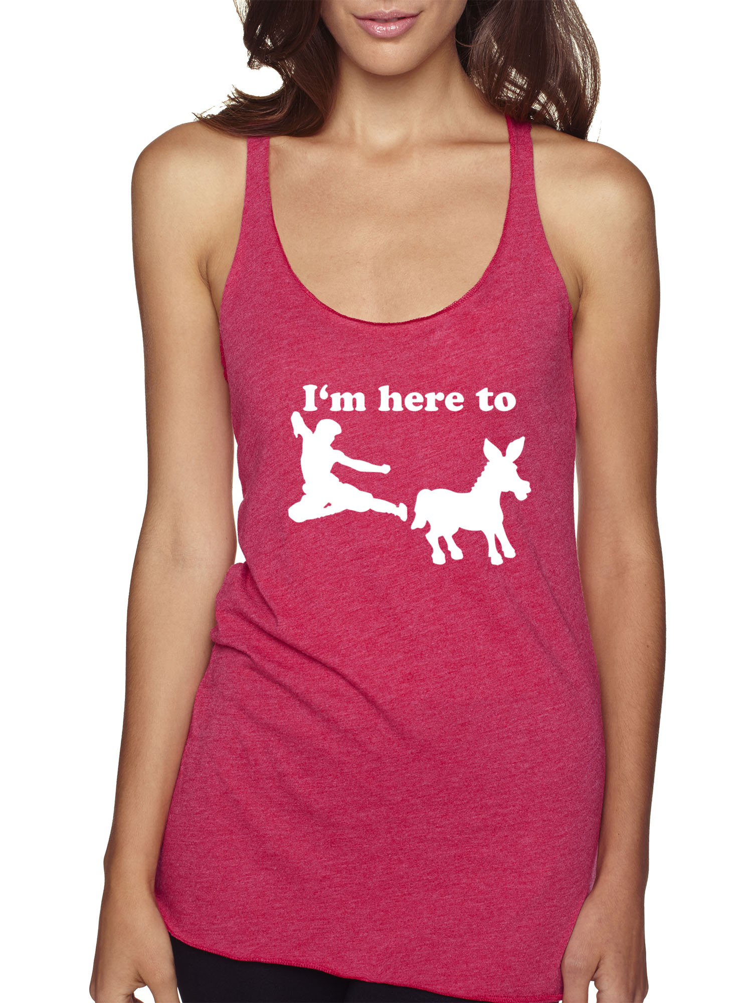Trendy USA 1229 - Women's Tank-Top I'm Here to Kick Ass Karate Donkey Medium Shocking Pink