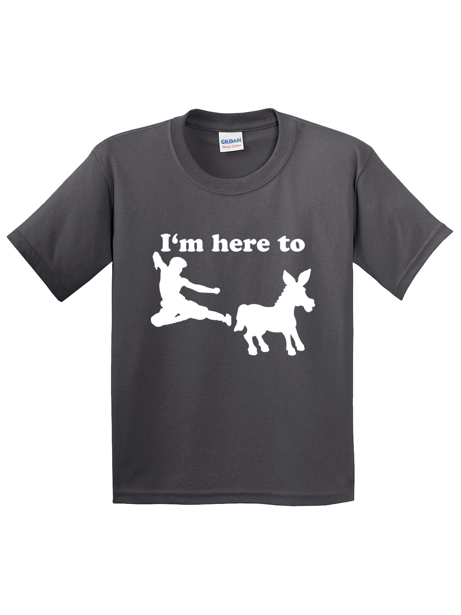 Trendy USA 1229 - Youth T-Shirt I'm Here to Kick Ass Karate Donkey Large Charcoal