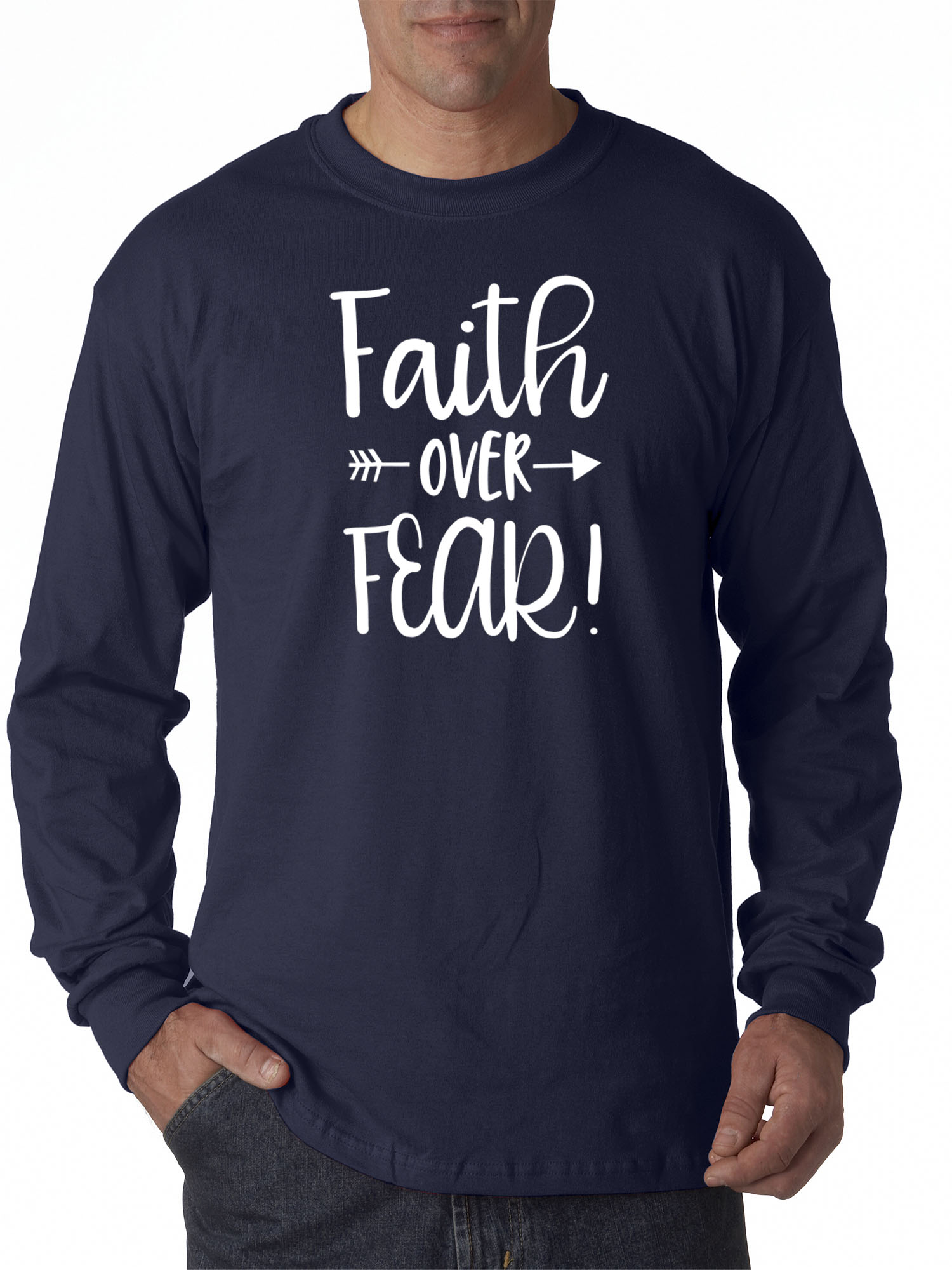 Trendy USA 1253 - Unisex Long-Sleeve T-Shirt Faith Over Fear Script XL Navy