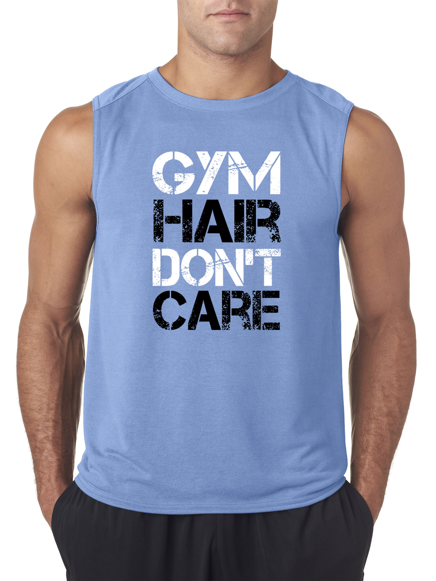 Trendy USA 1455 - Men's Sleeveless Gym Hair Don't Care Workout Exercise Fitness Health 2XL Carolina Blue